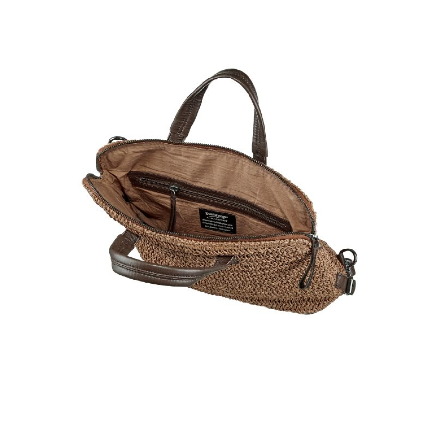 SEABREEZE BACKPACK COFFEE – nachhaltiger Rucksack aus Natur-Raffiabast und Leder